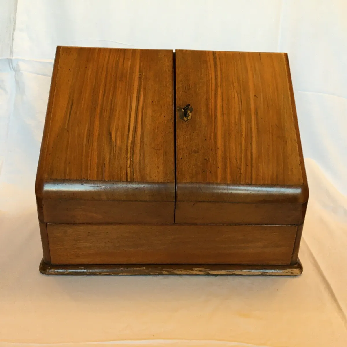English Late Victorian Mahogany Stationary Box Scribe's Desk 2 glass ink wells