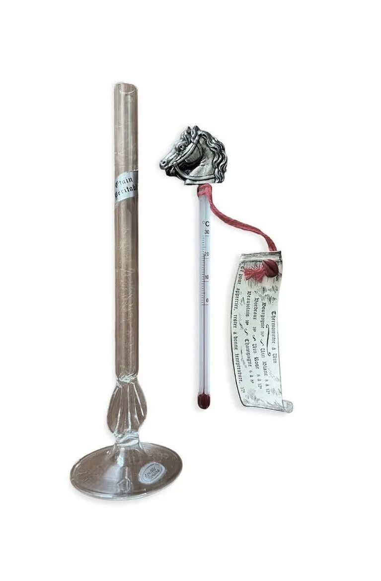 Vintage Real Pewter Horse Head Hand Blown French Wine Thermometer Equestrian