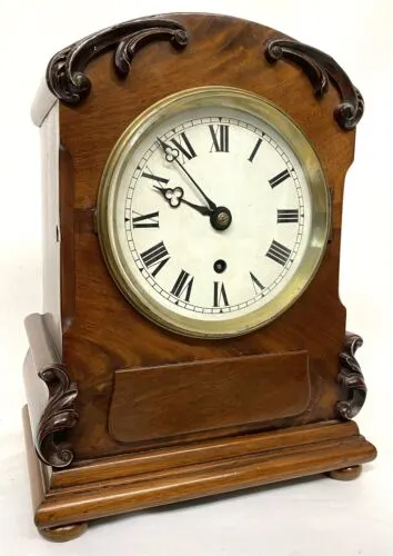 Antique Mahogany Single Fusee Mantel Clock With Shaped Case