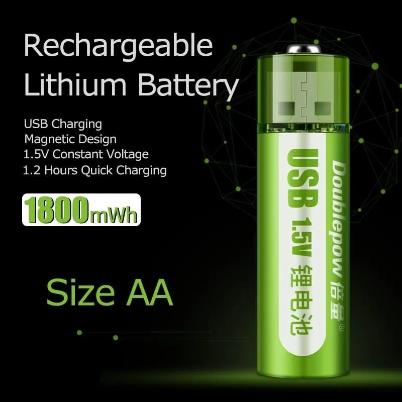 8 x USB Rechargeable Batteries AA 1.2 Hours 1.5V AA Size 1800mWh Lithium