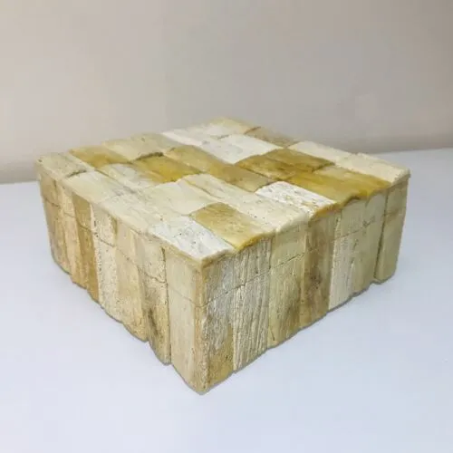 DK HOME CRAVT ORIGINAL SQUARE BONE BOX NATURAL FINISH TRINKET DECOR OBJET