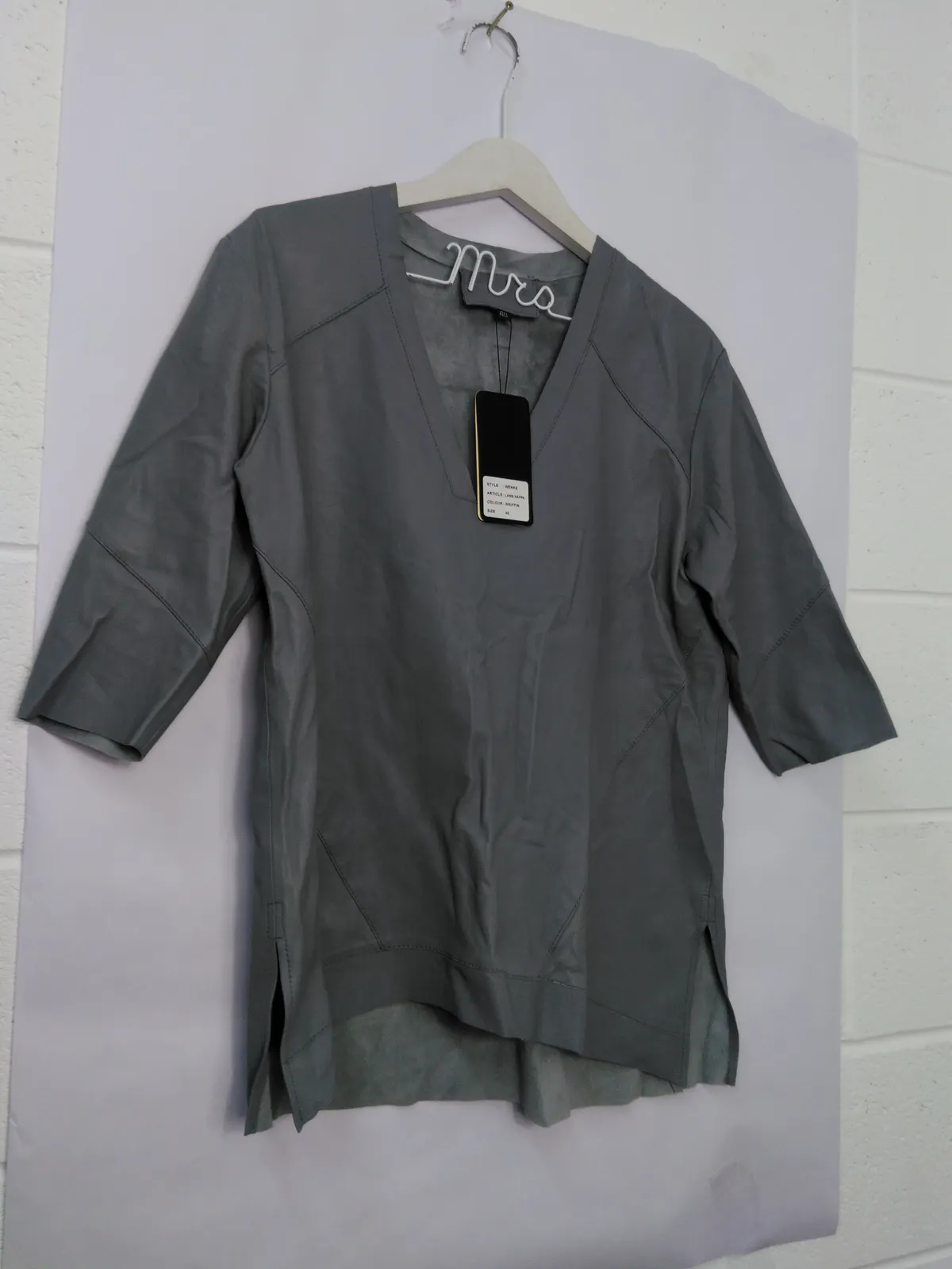 Cigno Nero leather top ahirt dove grey 40/. 14/16 rrp £250