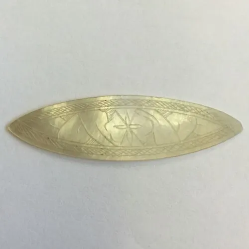 2 X Antique Mother Of Pearl Chinese Gaming Counter Oval Leaf Design