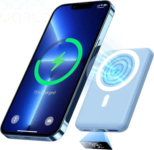 Magnetic Power Bank 10000mAh, Yiisonger 15W Wireless Fast Sierra Blue