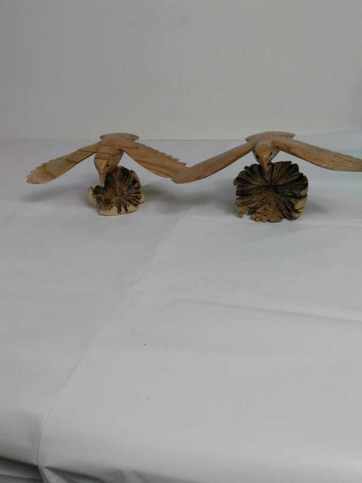 2x Eagle on Parasite Hand carved chinaberry wooden ornament H10 xW20cm