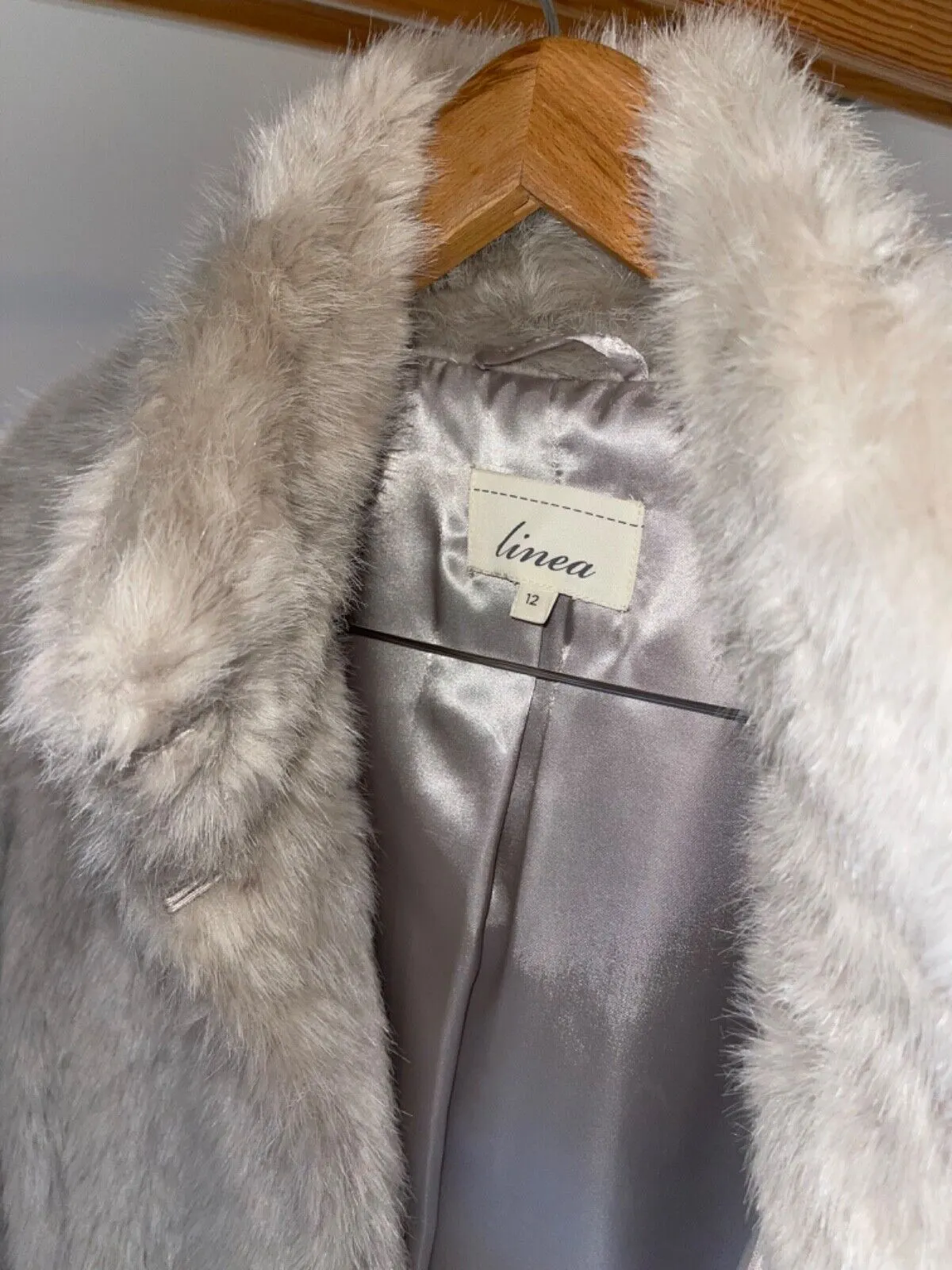 Womes Linea Grey Fur Coat Size 12 - Very Good Condition