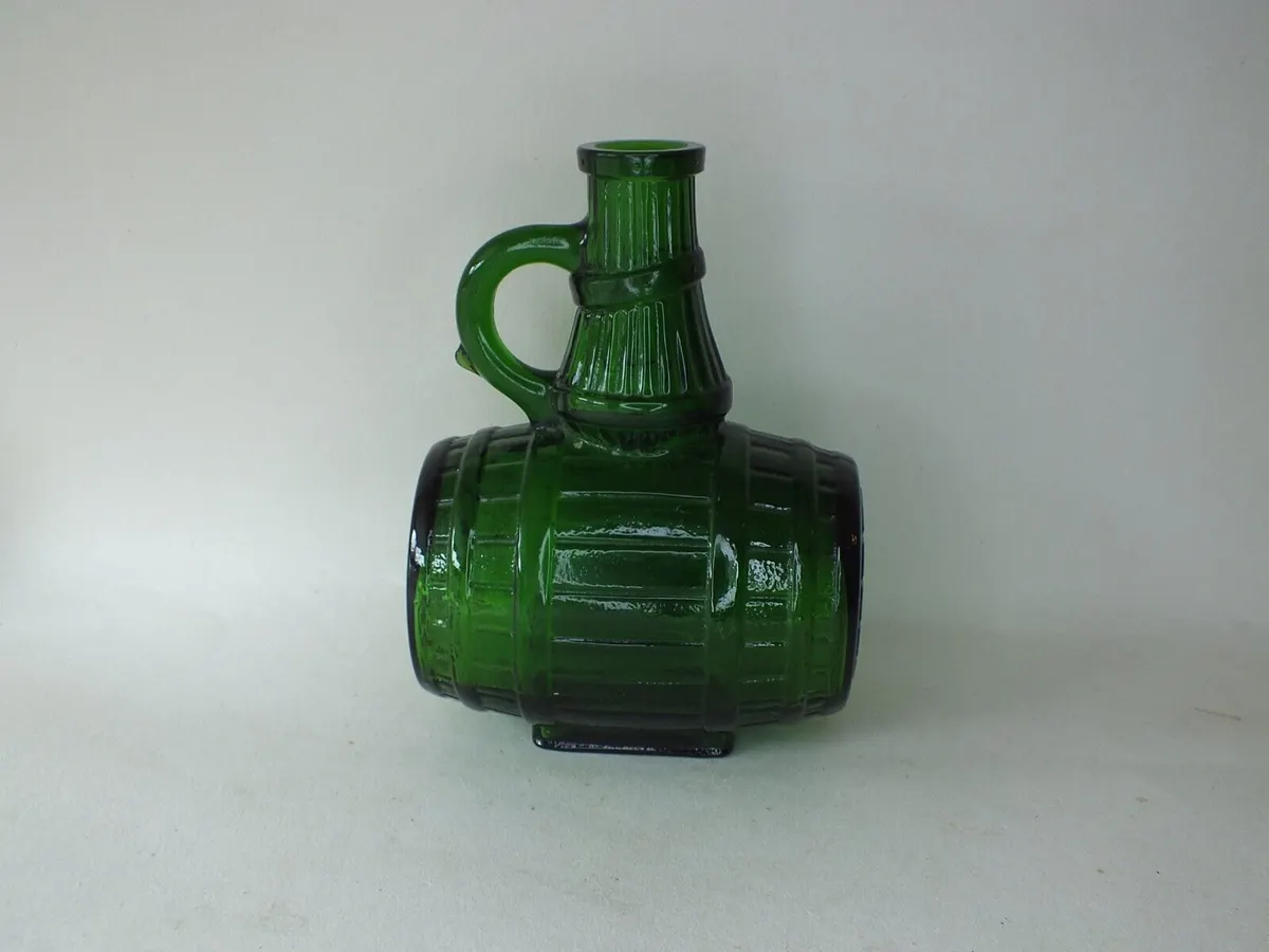 Vintage Green Glass Barrel Shaped Cognac Bottle & 4 Other Items  see Description