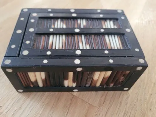 Vintage Porcupine Quill Wooden Box with Sliding Lid 11cm X 8cm X 4cm Rare