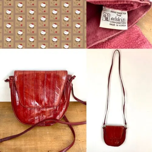 Fabulous Vintage 1980's Deep Red Eel Skin Cross Boy Clutch Or Shoulder Bag