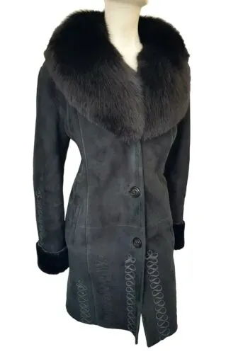 Real sheepskin Shearling Coats&luxury Large Fox fur Collars Sz 14 16 VGC