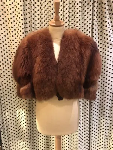 Red Fox Real Fur Capelet Vintage 1930s, Large Size Dark Fluffy Luxury 