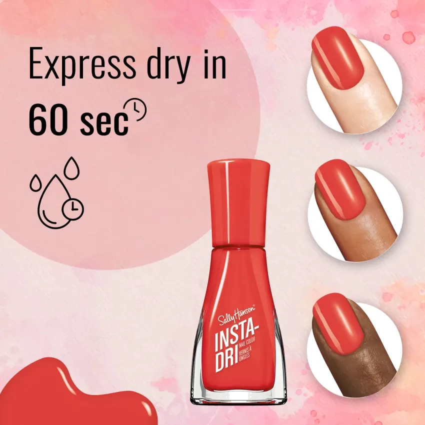 8 x Hail Cherry SALLY HANSEN Insta-Dri Quick Drying Glossy Nail Polish 9.17ml