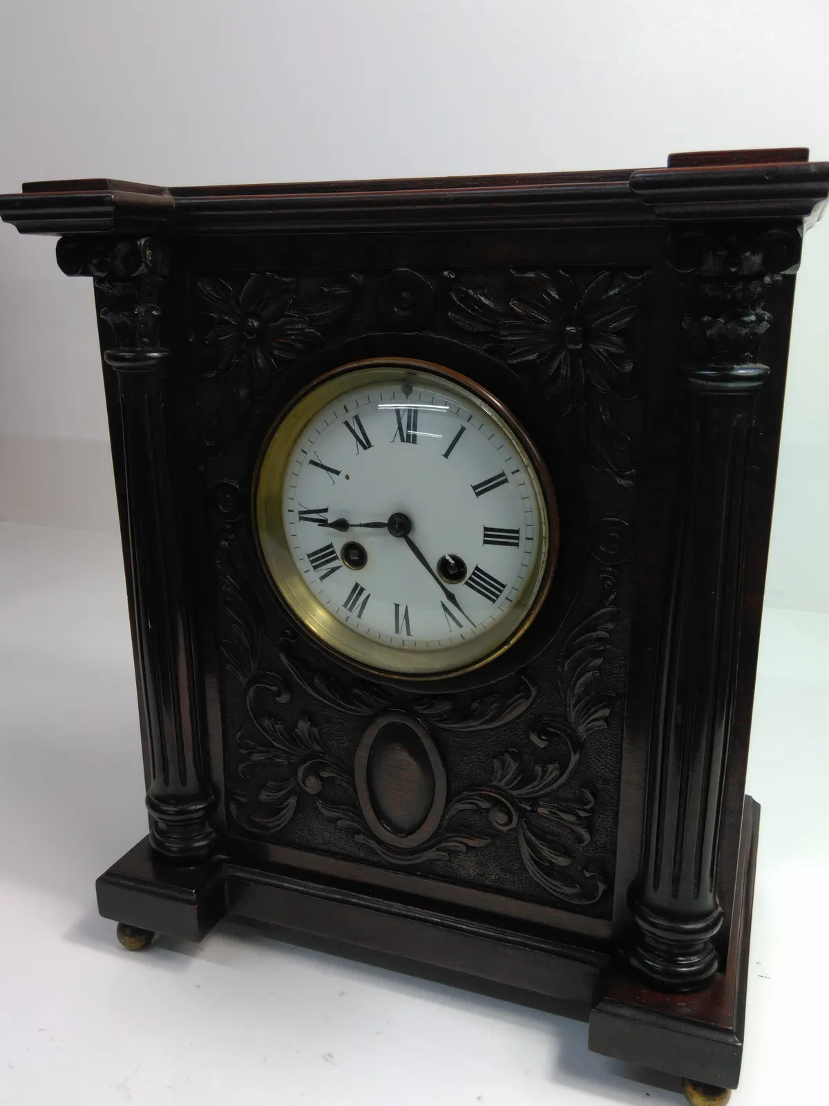 Antique Clock Wooden French Mahogany Victorian Mantel Clock Signed Samuel Marti 