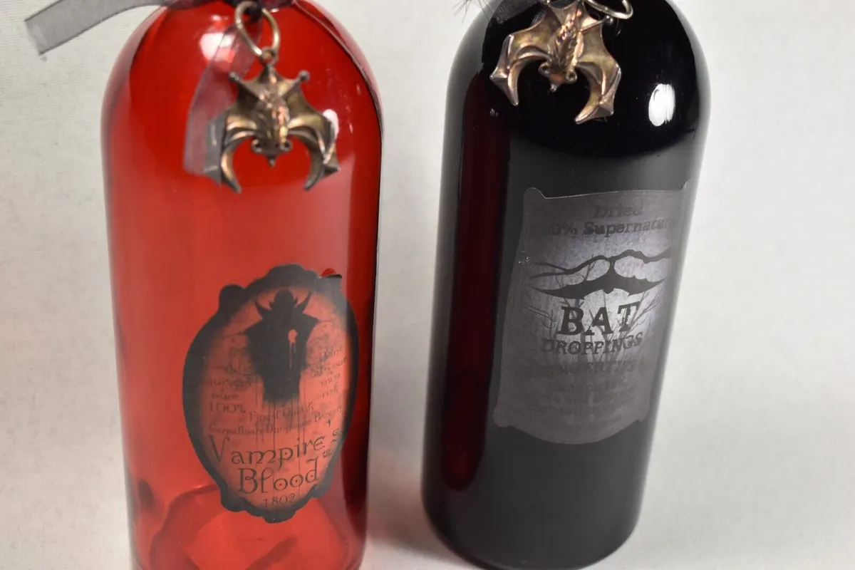 Apothecary Vampire Blood Bat Droppings Potion Ceramic Bottle Bat Necklace Goth
