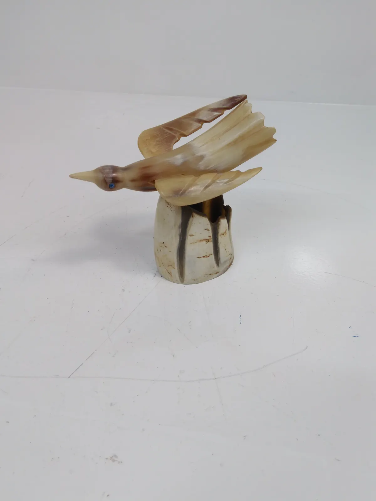 Vintage Hand Carved Horn Bird Sculpture Ornament