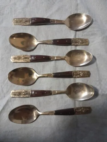 32 PIECE Thailand   BRONZE & ROSEWOOD Teak? Vintage CUTLERY SET