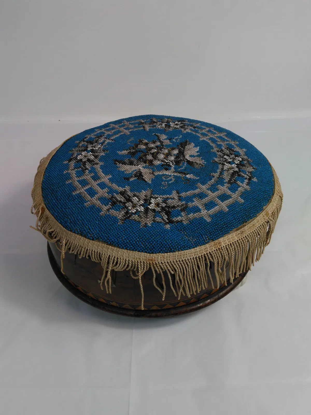 Antique Blue Beaded Footstool
