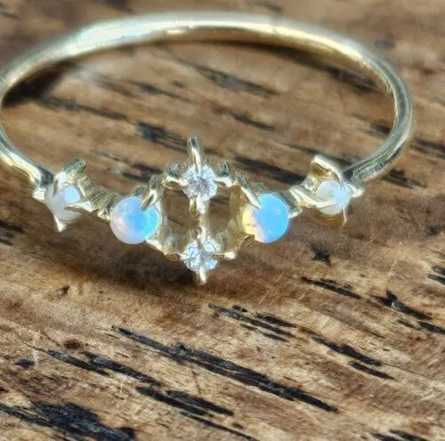 Catbird Spring Fairy Diamond Opal Pearl 14k Gold Delicate Ring Sz7 UK N 1/2