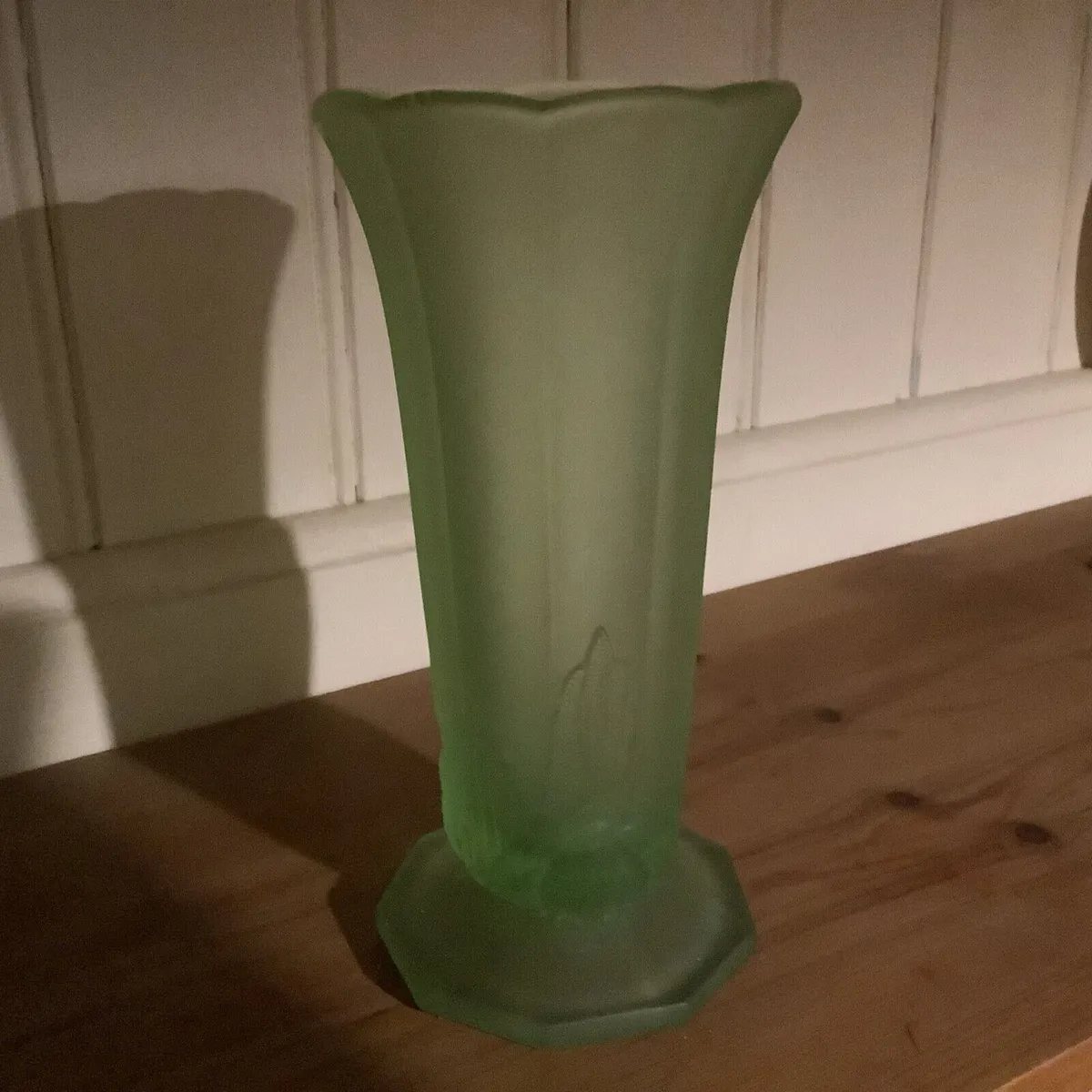 Vintage French jobling "bird panel" uranium glass vase