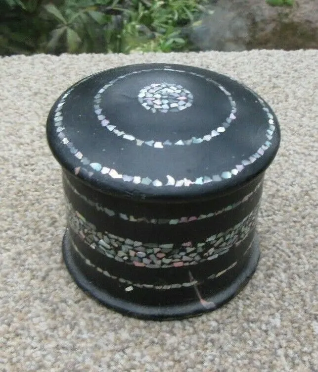 Vintage Papier Mache Mother Of Pearl Trinket Box