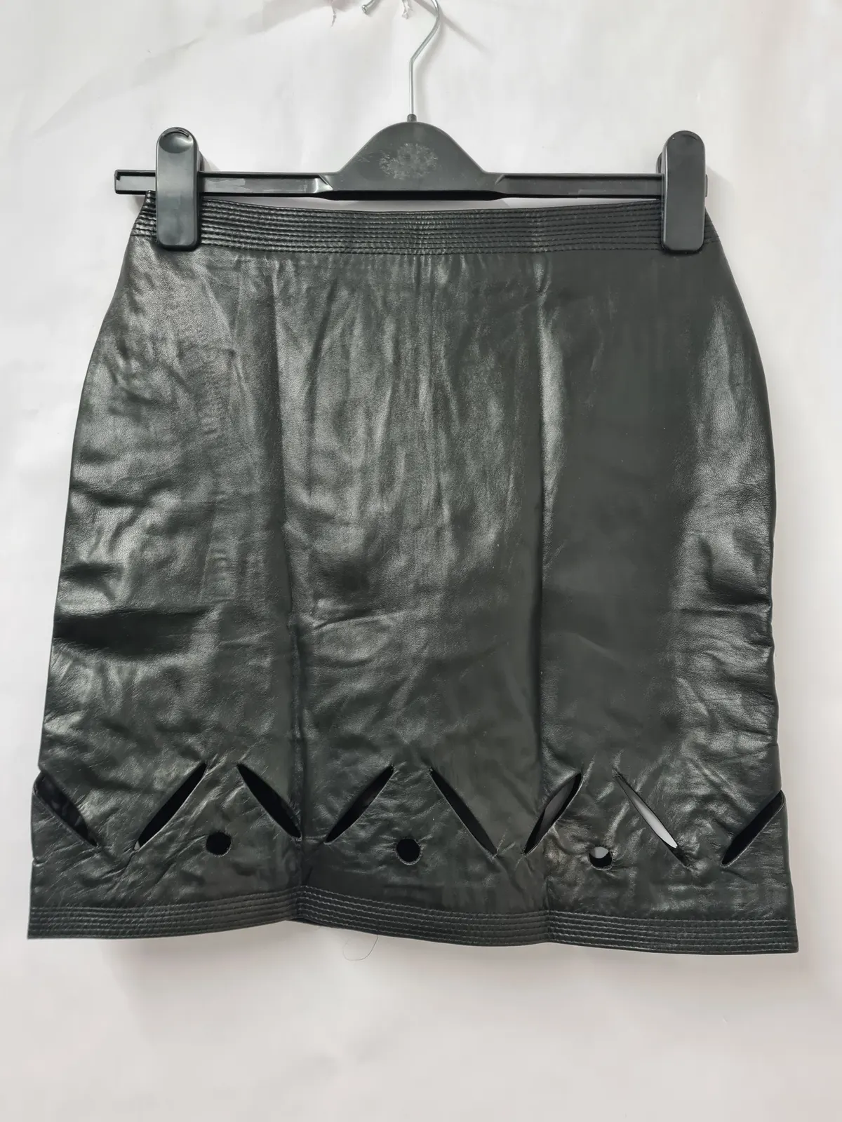Versace Instante Vintage Mini Skirt Waist  28 Uk 10 Black Genuine Nappa Leather
