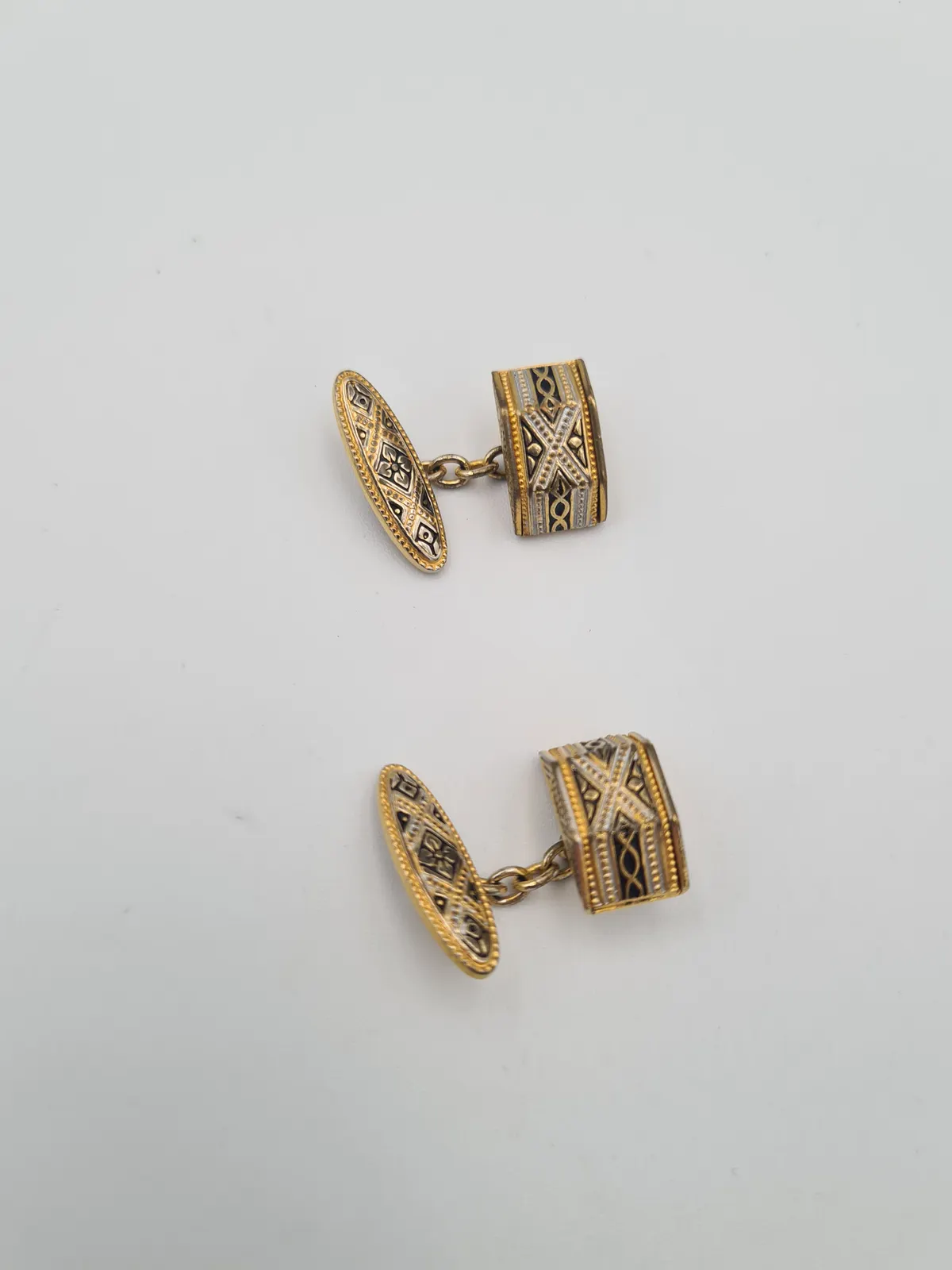 Vintage Cufflinks Damascene In Black & Silver & Gold Tone Classic Smart VGC