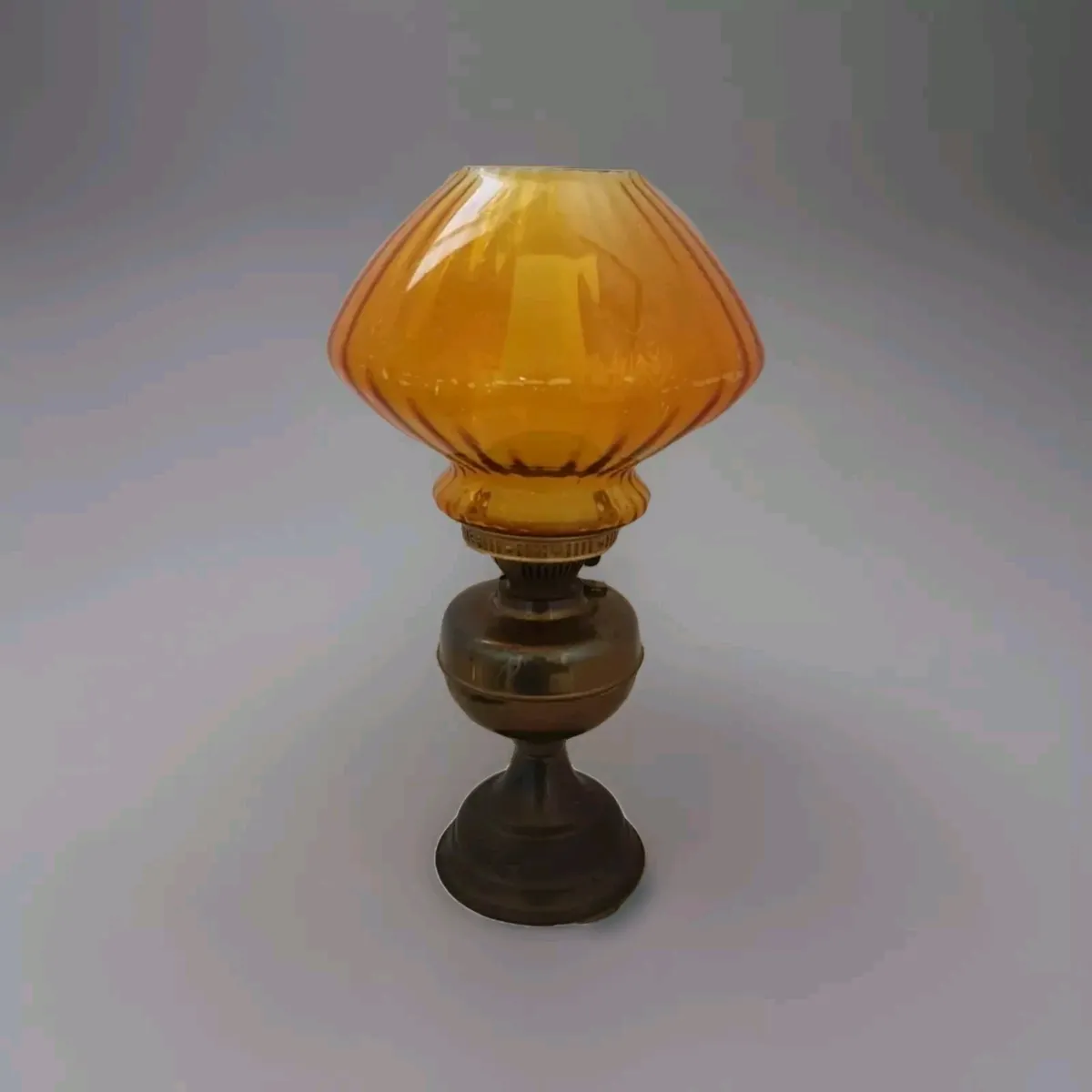 Vintage Antique Duplex Double Burner  Brass Oil Lamp With Glass Shade & Chimney