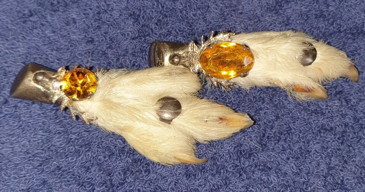 Vintage Set of 2 White Metal Grouse Claw Brooches with Gemstones VGC