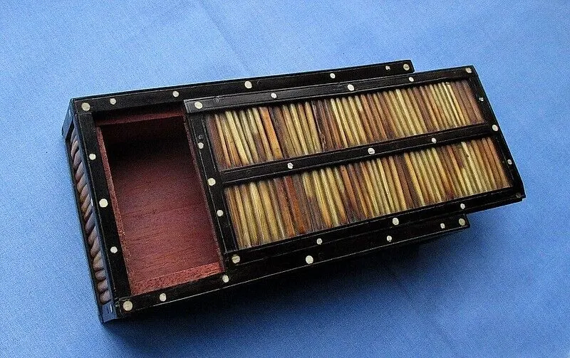Antique Porcupine Quill Box/Sliding Lid/Ebonised Frame