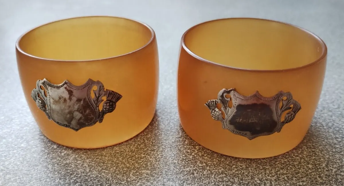 2x Vintage William Dunningham & Co Horn and Silver Napkin Rings