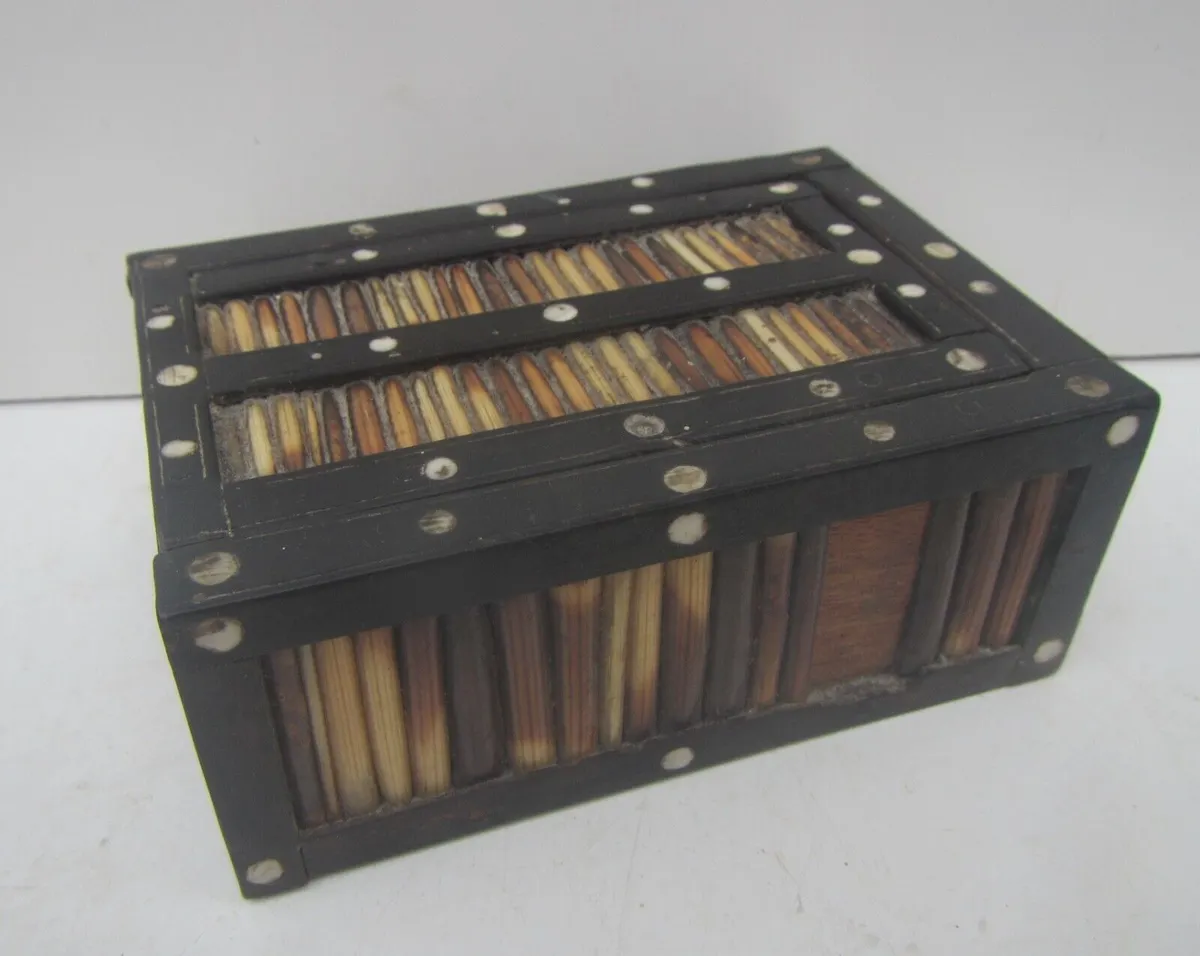 Old Antique Porcupine Quill Wooden Box