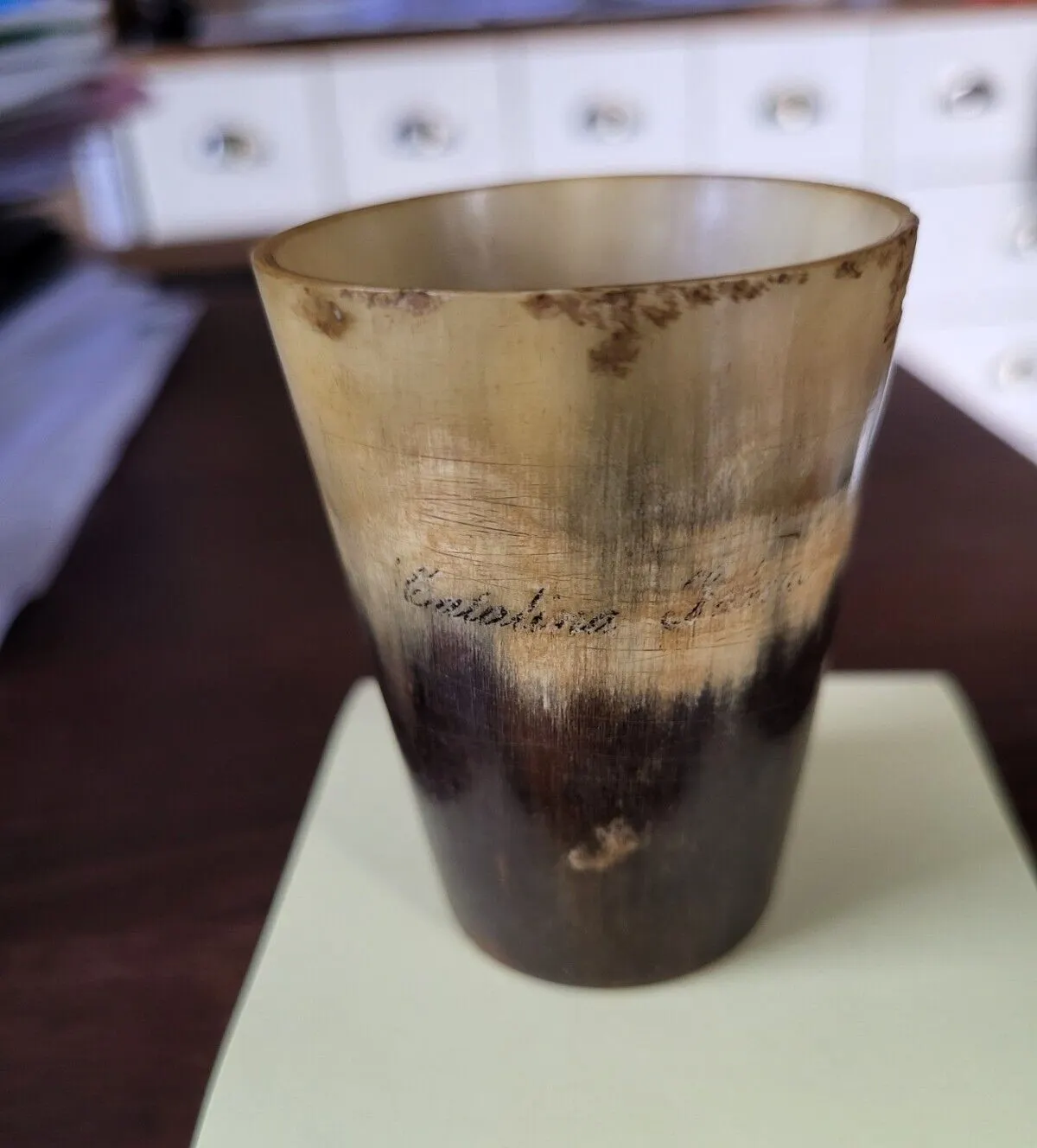 Natural Antique Horn Tumbler Cup Beaker  2.5 inches tall