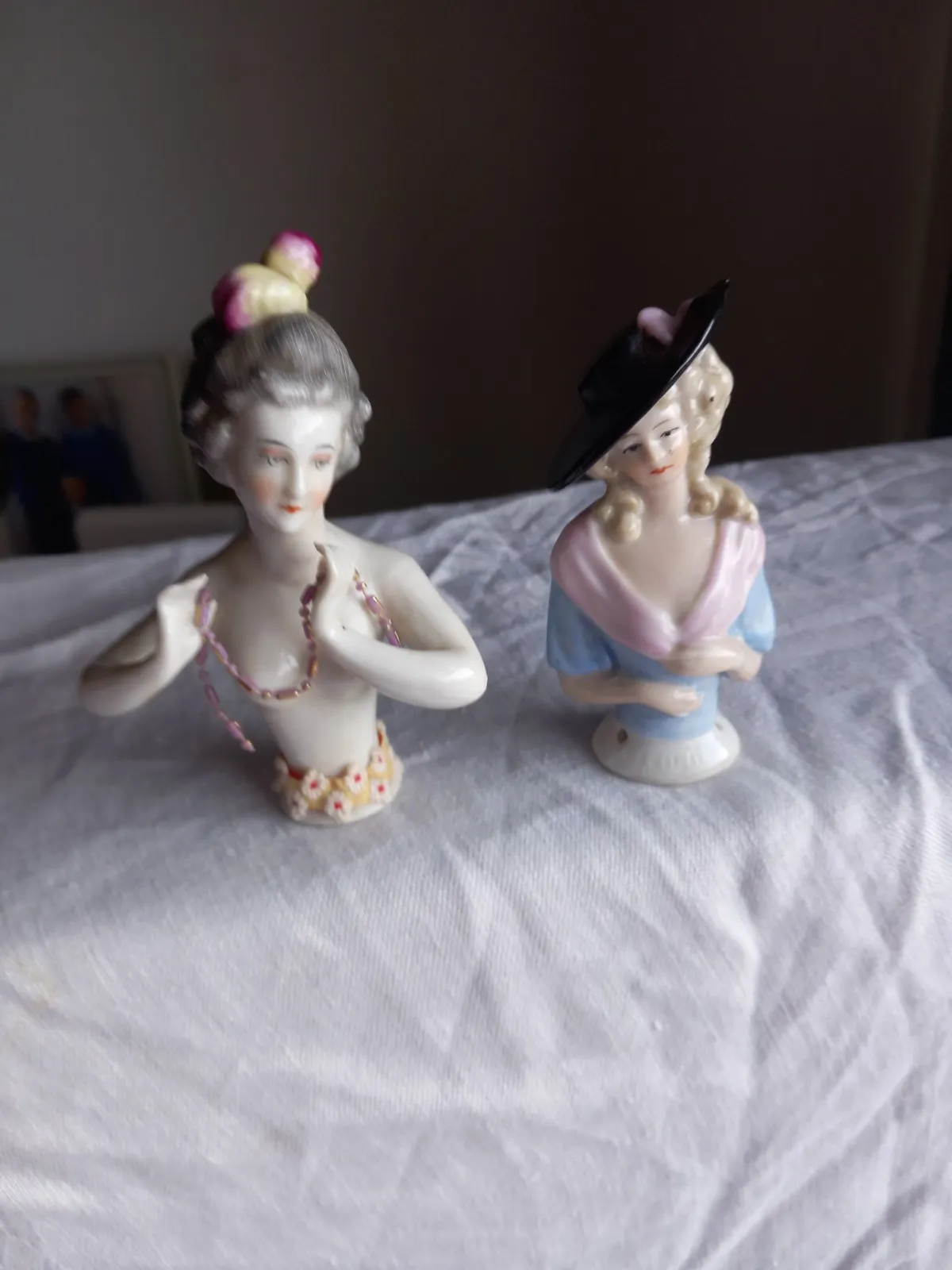 Large 11cms Tall Quality Porcelain Pin Cushion Doll 1920s Arms Away,+ 1 Other