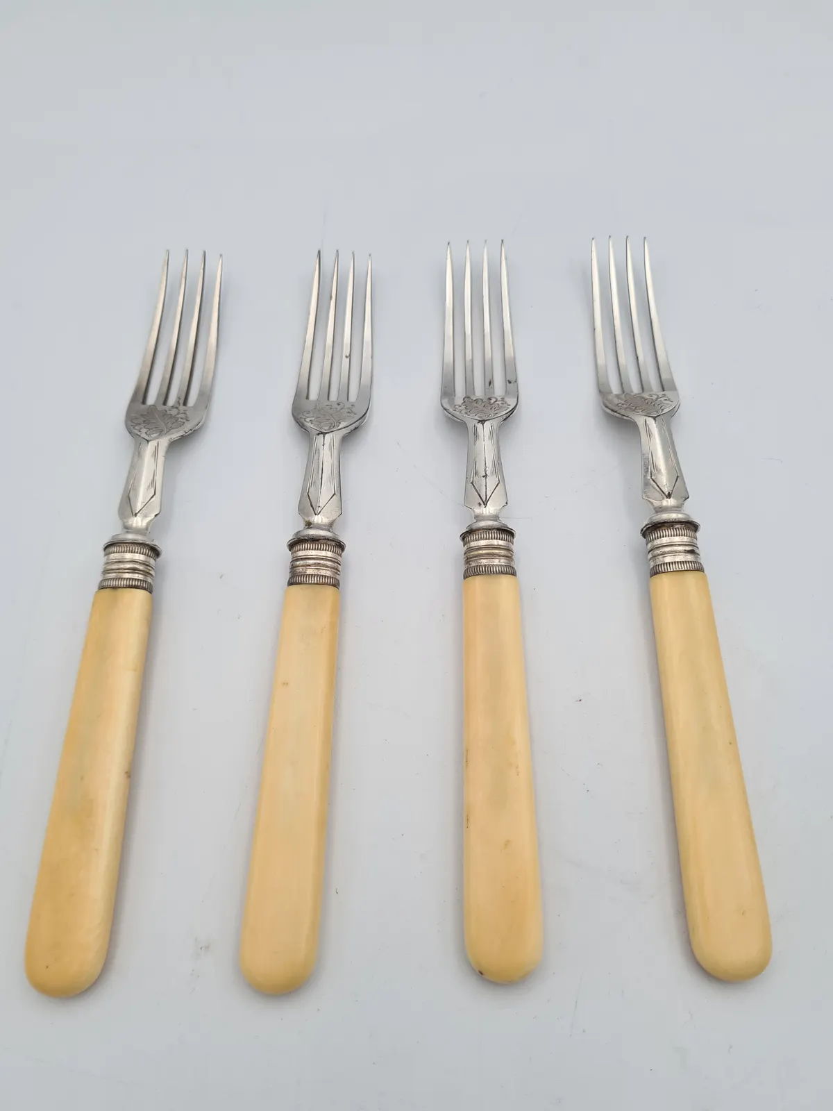 Art Nouveau Antique Silver Plate Forks 17 cm Set of 4 with bone Handles