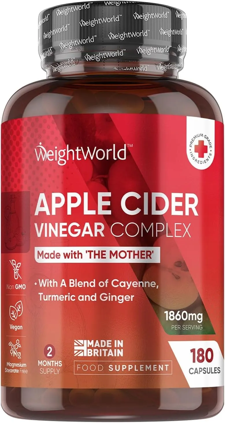 WeightWorld Apple Cider Vinegar Complex 180 Vegan Capsules Turmeric Ginger NEW