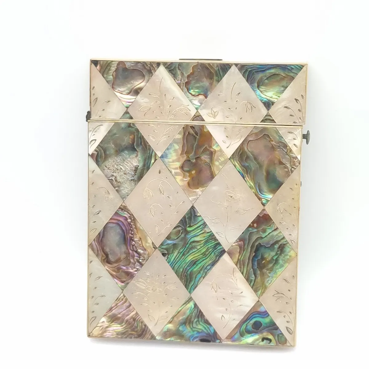 Antique Calling Card Case Abalone MOP Geometric Design