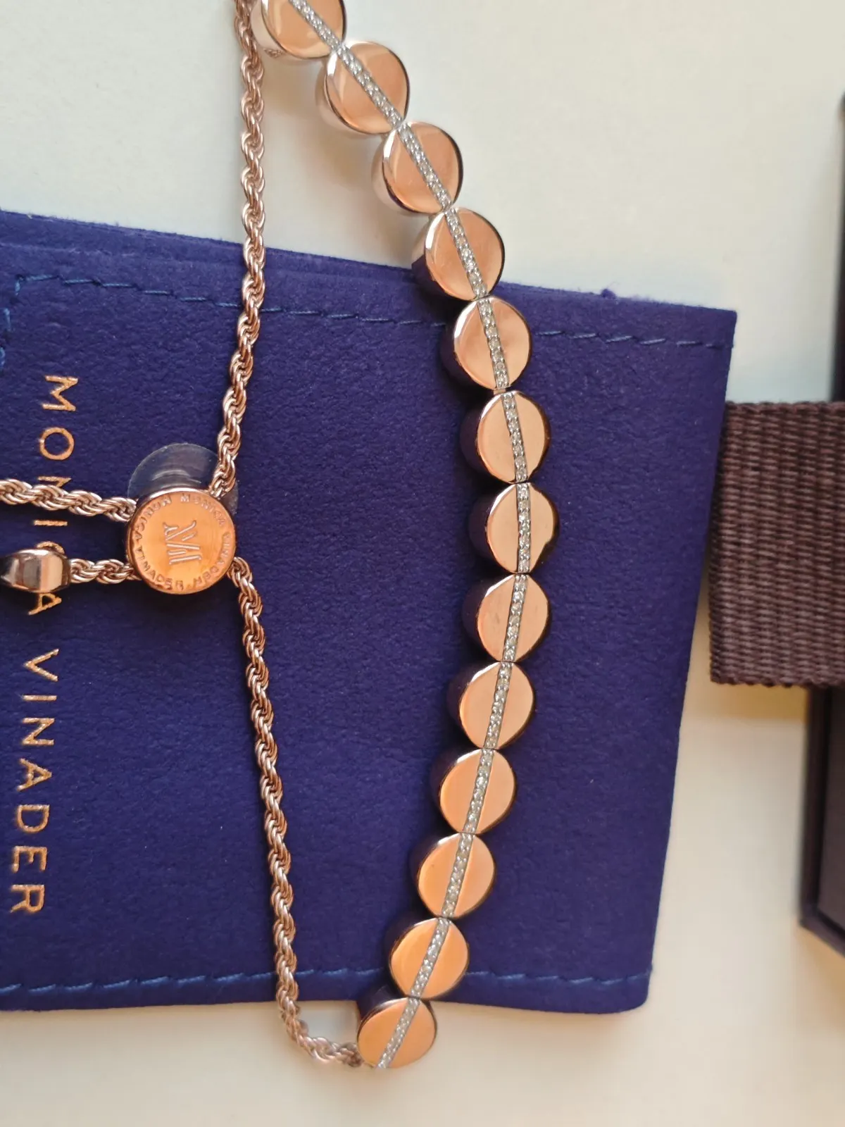 Monica Vinader Rose Gold .087ct Diamond Friendship Bracelet New w/ Imperfect