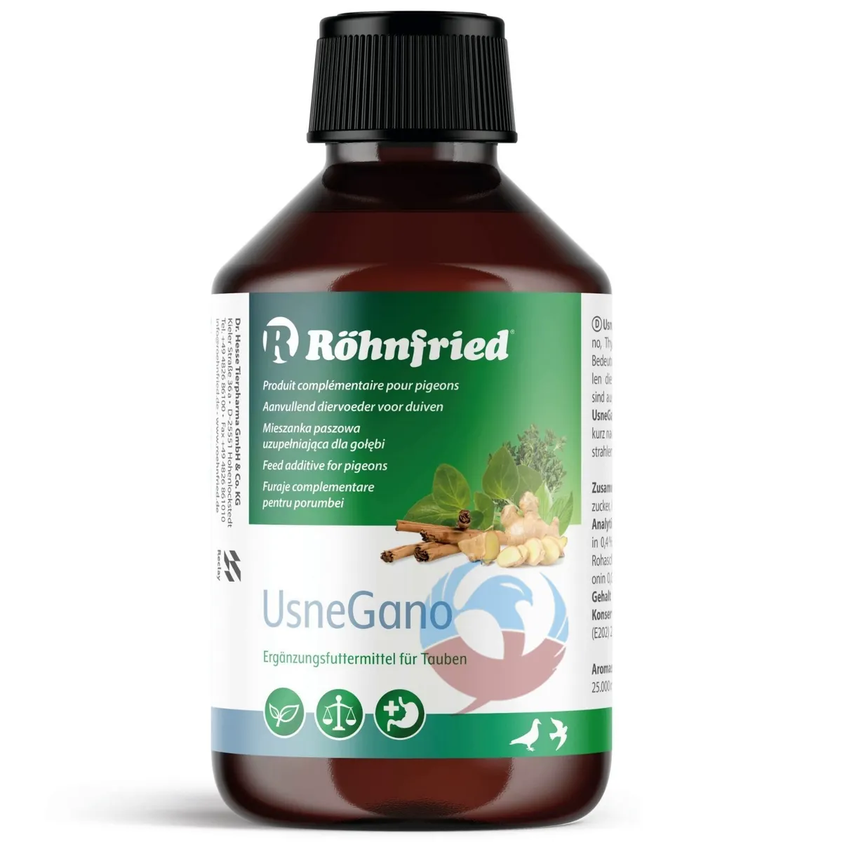 ROHNFRIED USNEGANO 250ml RACING PIGEONS OREGANO RESPIRATORY + WHITE NOSTRIL CERE