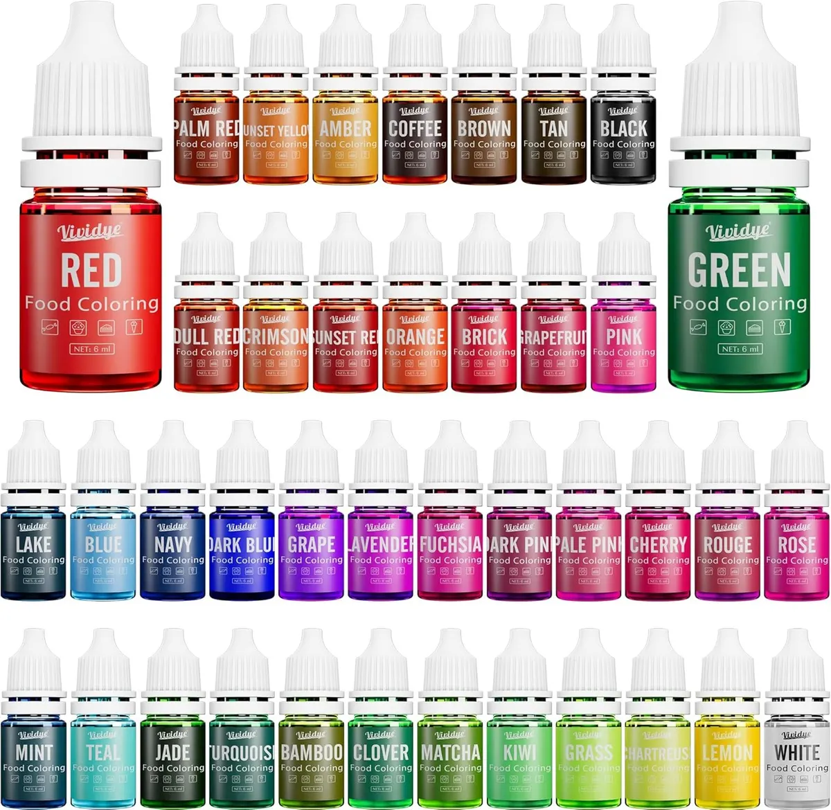 Vividye 40 Vivid Colors Food Colouring Set Liquid Tasteless Dye - 6ml