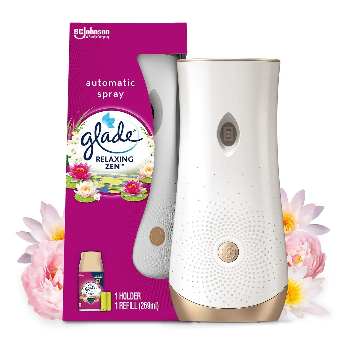 2x Glade Automatic Spray Holder & Refill New Relaxing Zen Scent