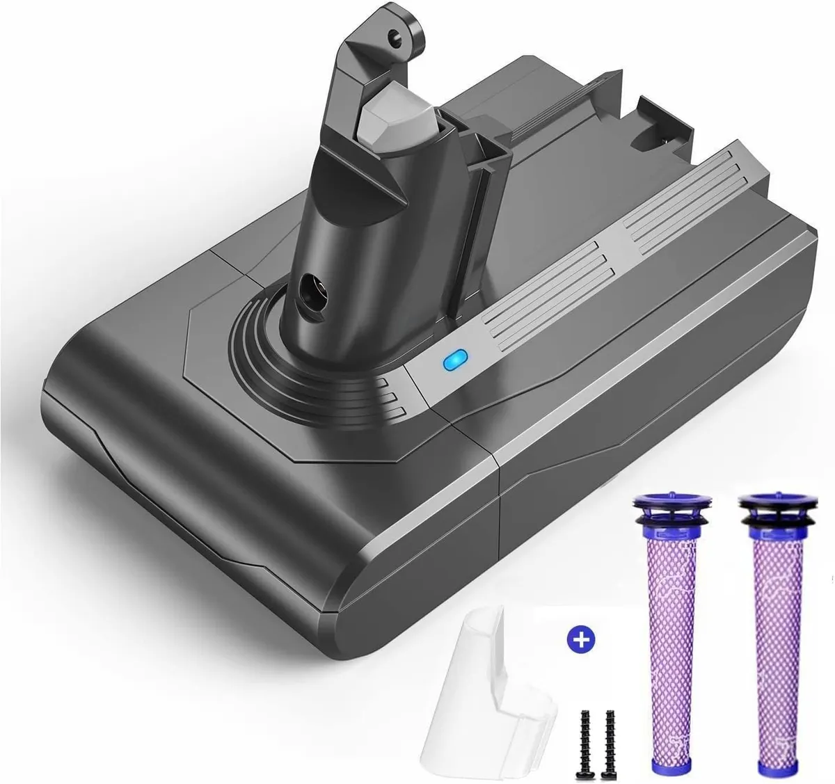 New 6000mAh V6 Replacement Battery for Dyson V6 Vacuum + 2 Filters & Screws