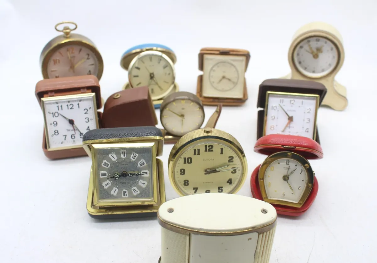 11x Vintage Mechanical Travel Alarm Clock Collection Lot - Smiths Empire Europa