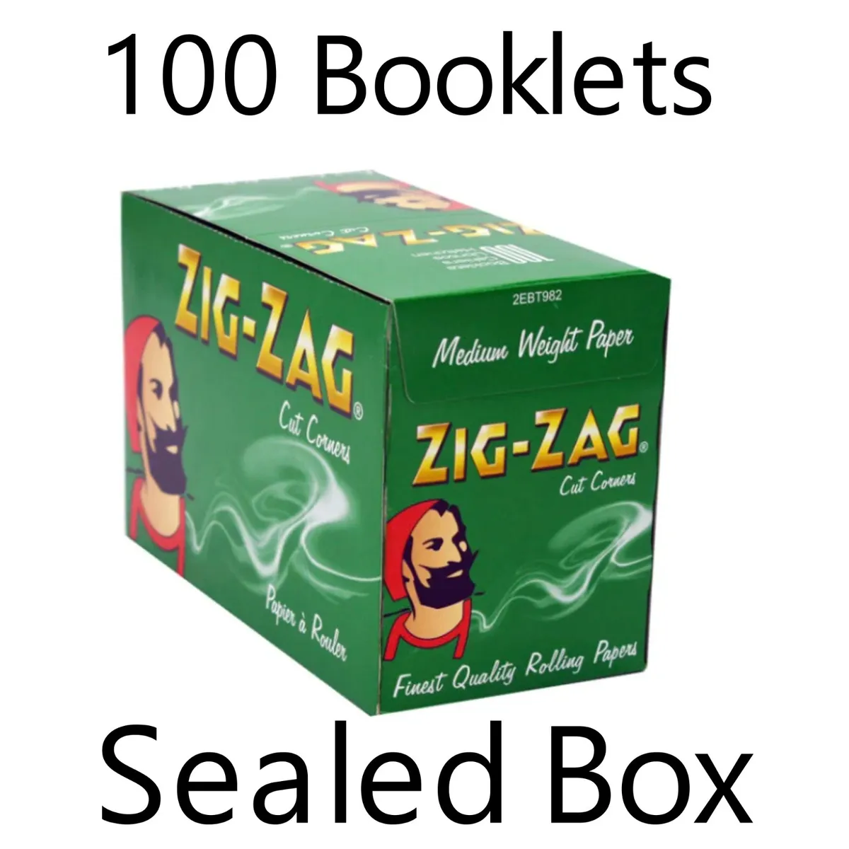 1 Box Zig Zag Green Cut Corners Regular Rolling Papers (100 Booklets)