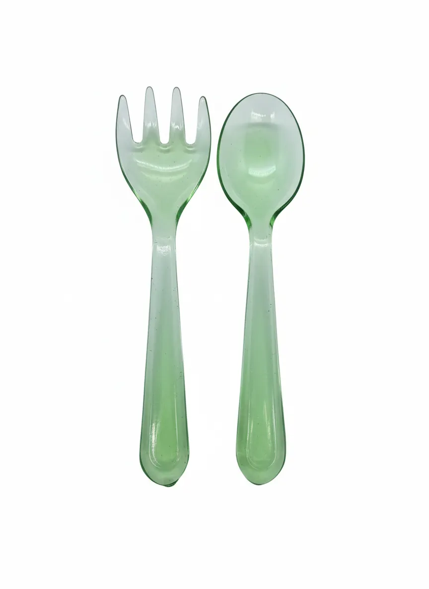Rare Art Deco Green Uranium Glass Salad Server Set - Vintage, Used