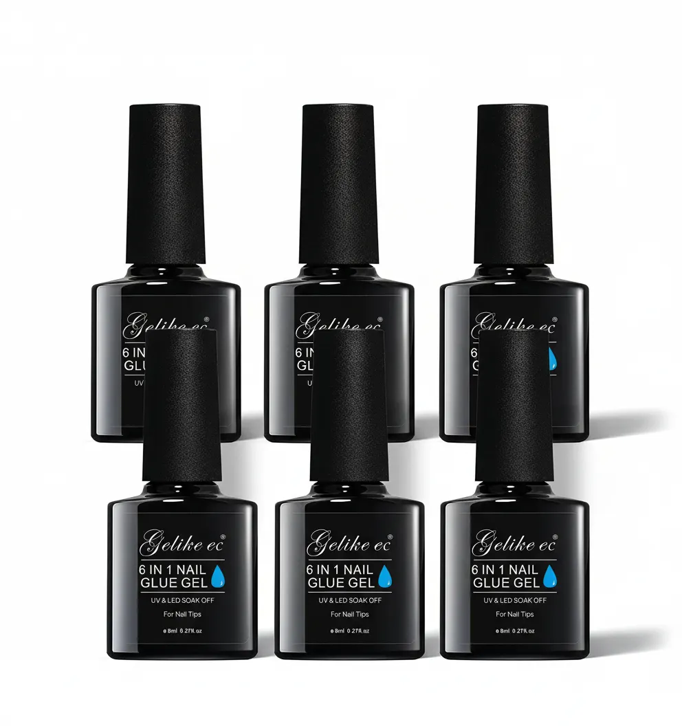 6x Gelike 6 in 1 Nail Glue Gel for Acrylic Tips Long Lasting, UV Curing Needed
