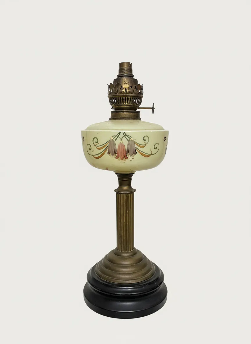 Victorian Antique Art Deco Uranium Glass Oil Lamp Untested Electrics No Shade