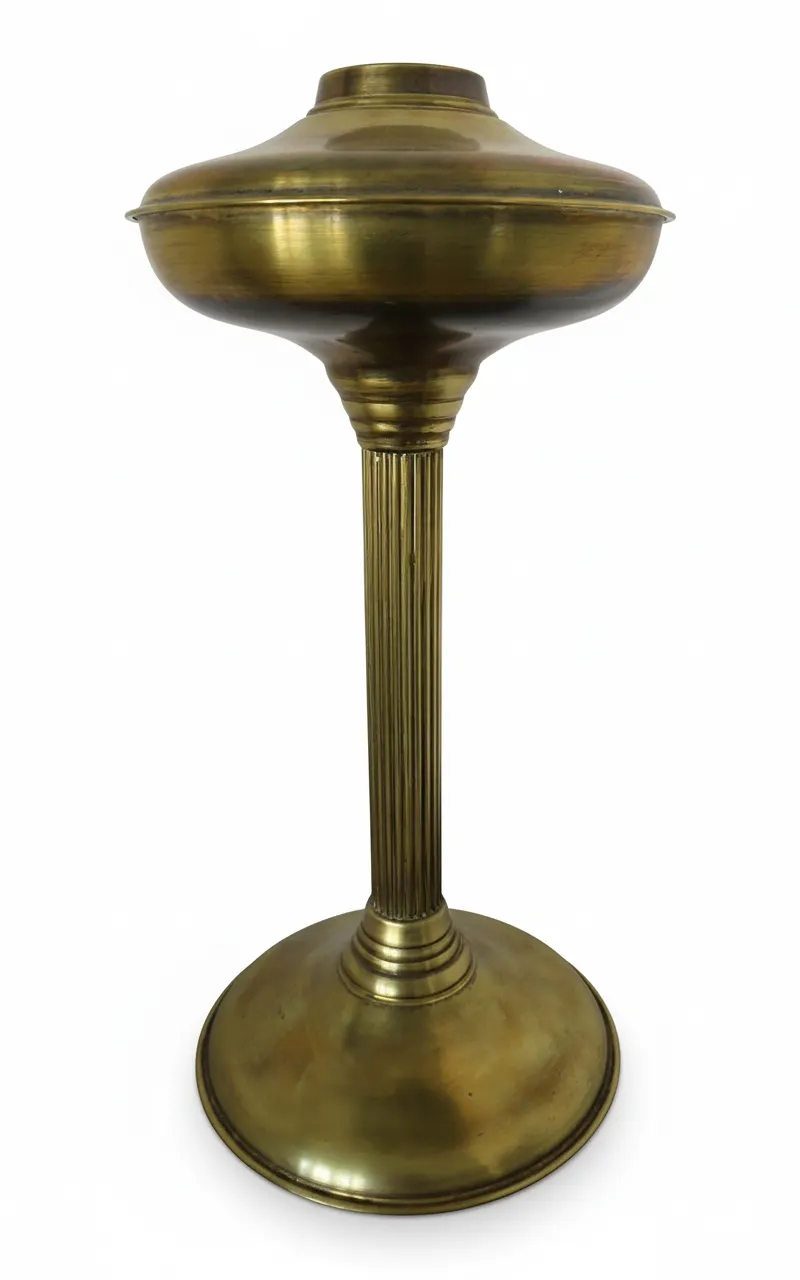 Vintage Antique Brass Reeded Column Oil Lamp, Duplex Burner Compatible, Used