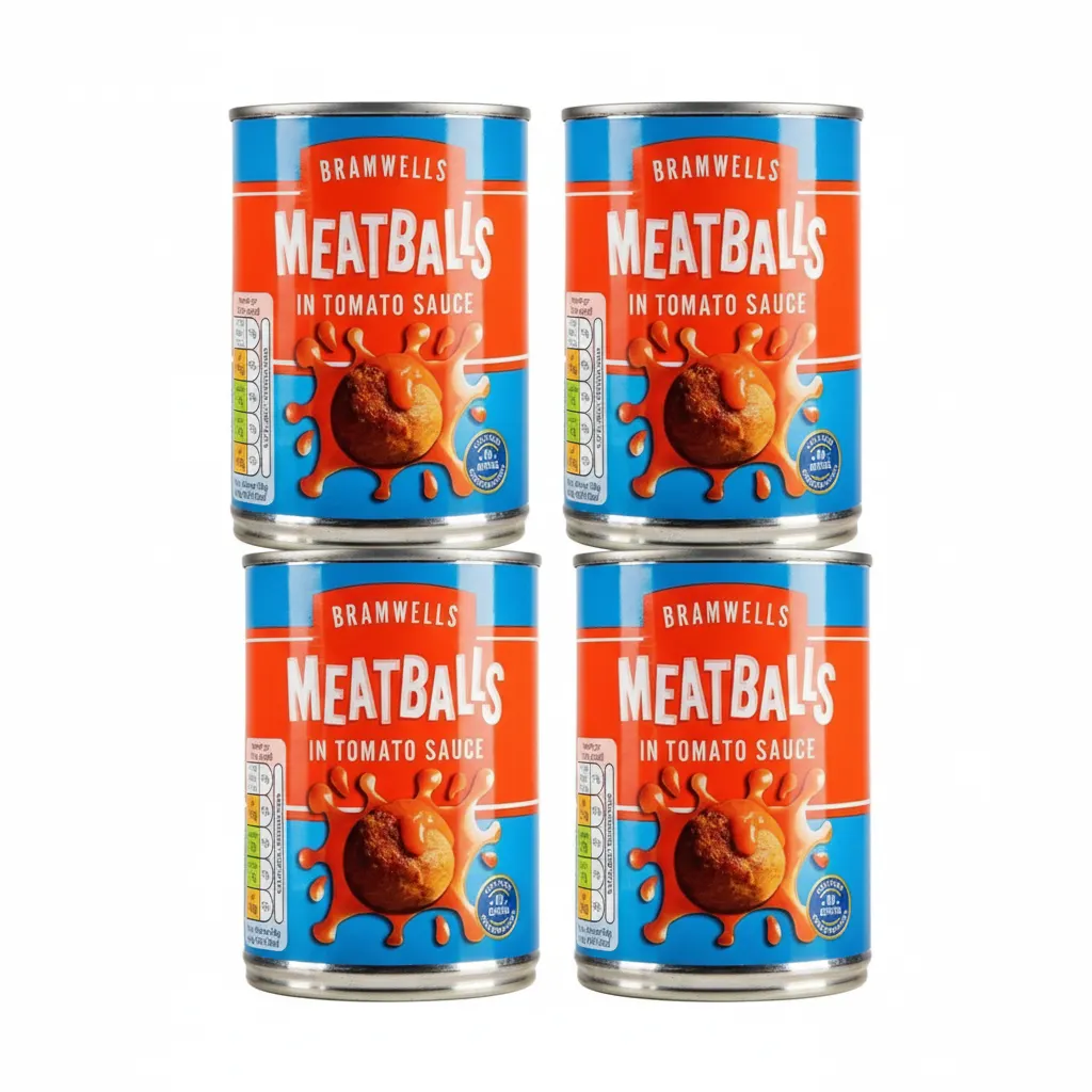 4x BRAMWELLS Tinned Meatballs in Tomato Sauce High Protein Ready Meal NEW