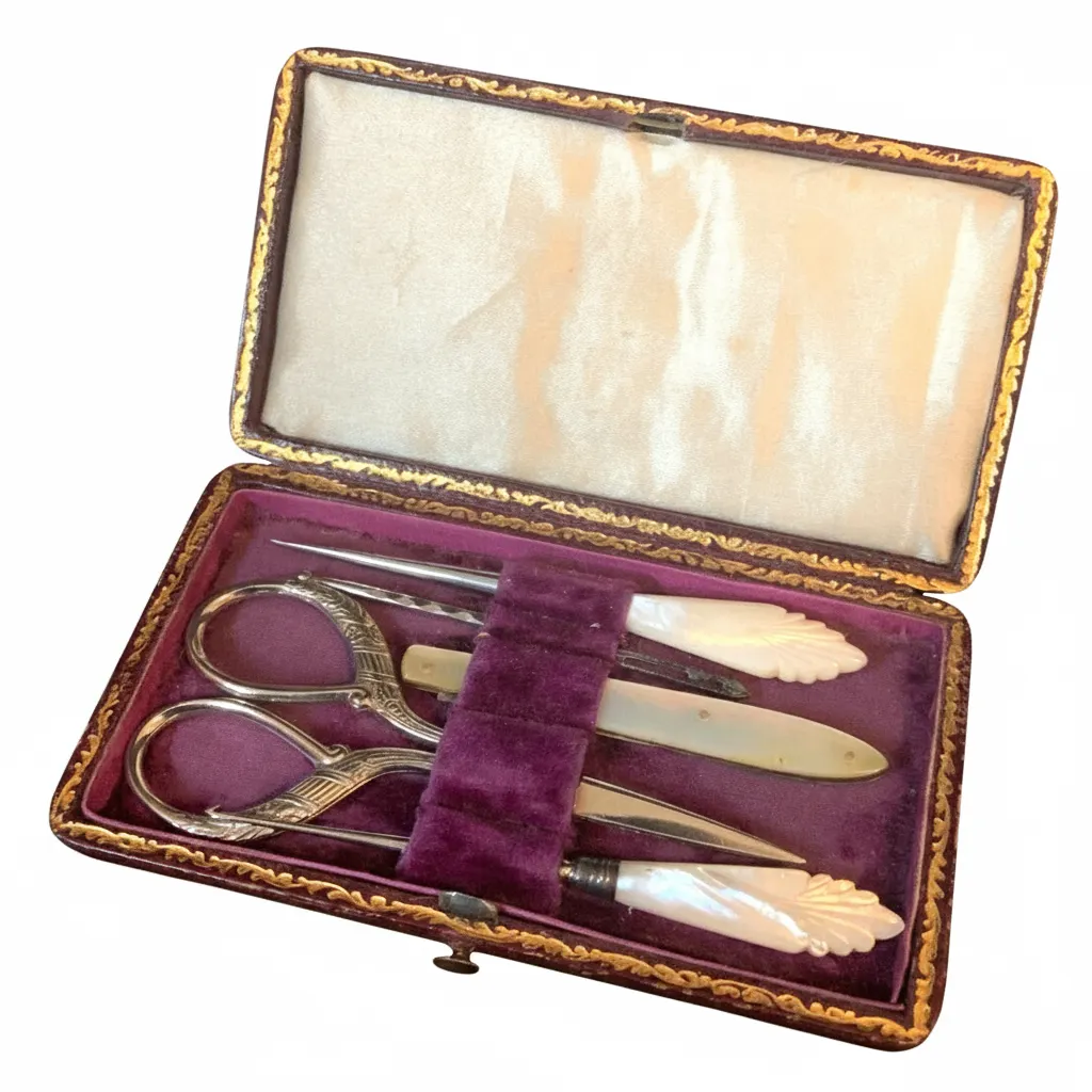 BB Wells Cutler London Antique Sewing Etui MOP Tools 1830-80 Sheffield