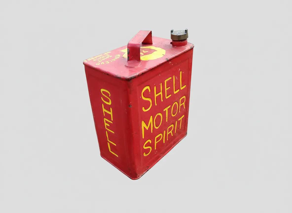Vintage Shell Motor Spirit Petrol Jerry Can with Cap Red Used
